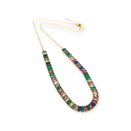 necklace steel gold chain and crystal2